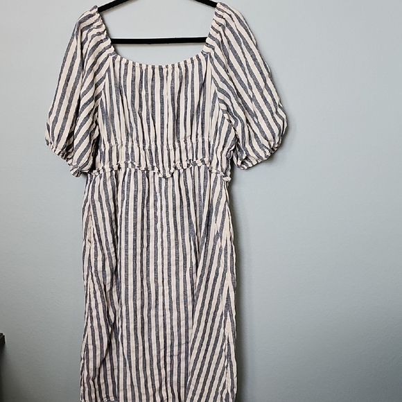 Universal Thread Navy White Linen Blend Milk maid Striped Puff Sleeve Dress XXL - Picture 10 of 14